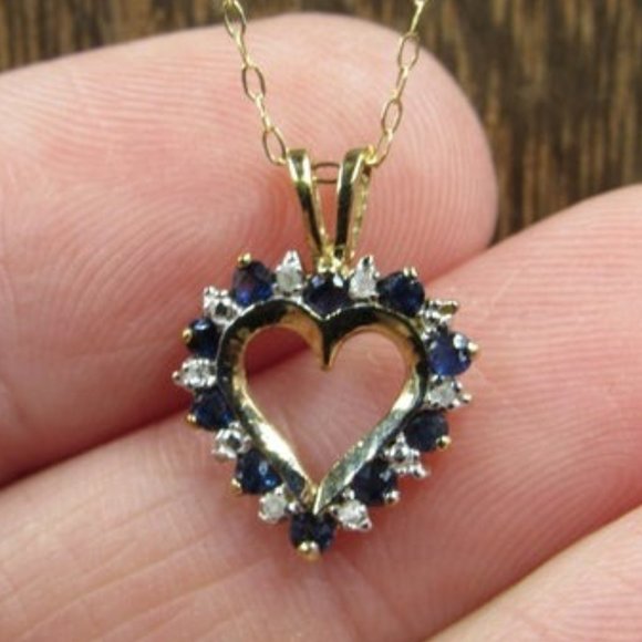 Jewelry - 18" 10K Gold Heart Blue Topaz & Diamond Necklace